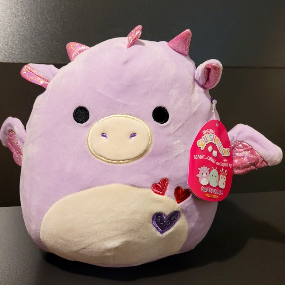 Dina the Purple Dragon 5" Squishmallow RARE Valentine's Day 2020 Series w/Hearts